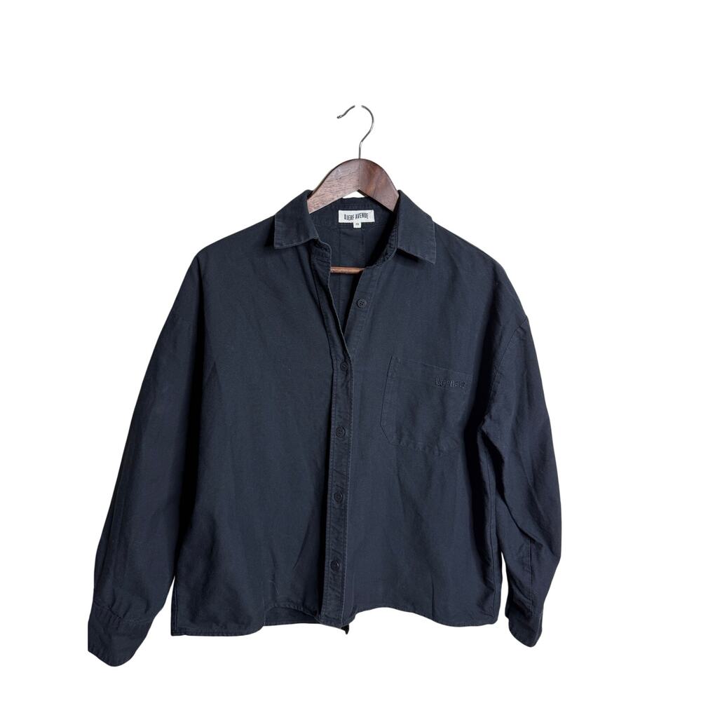 Djerf Avenue Breezy Shirt in Black size XS Relaxed Cotton Button Front